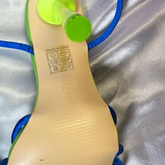 Public Desire Blue and Green Heeled Sandals with Square-Toe Design - Picture 7 of 7